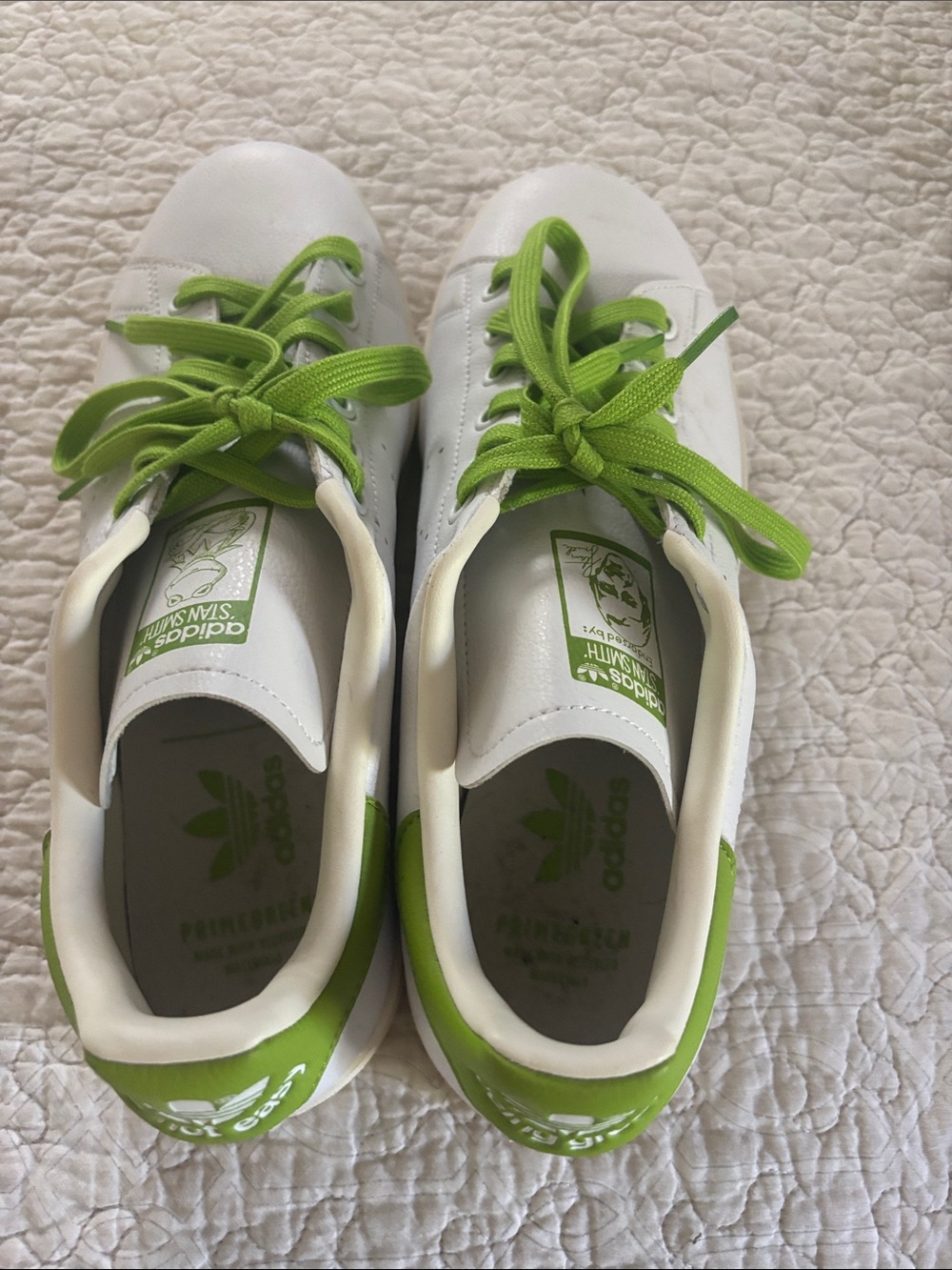 adidas White Sneakers with Bright Green Laces and Heel Tab - Picture 3 of 7